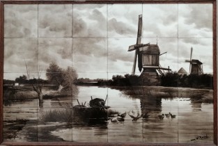 Molen in landschap, PB Delft