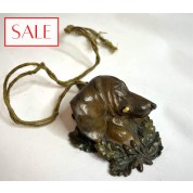 Antique Vienna bronze servant's bell of a wiener dog’s head. Antieke Weens bronzen dienstbode bel van de kop van een tekkel.-20