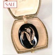 Antique 14k gold pendant/medallion with onyx and rose cut diamond. Antieke gouden 14k hanger/medaillon met onyx en roosgeslepen diamant.-20